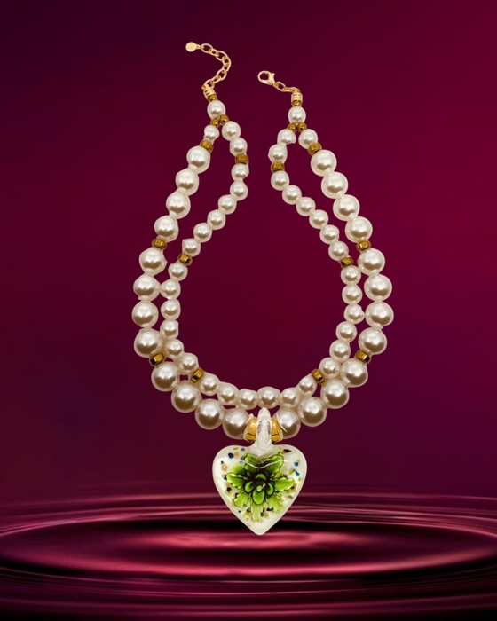 06I Colar Mercia coracao murano flor verde