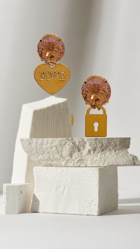 12 Brinco Amor cristal rosa