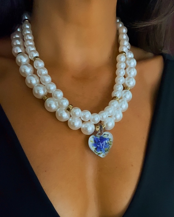 Imagem de destaque 3 de 16A Colar Mercia coracao murano flor azul klein