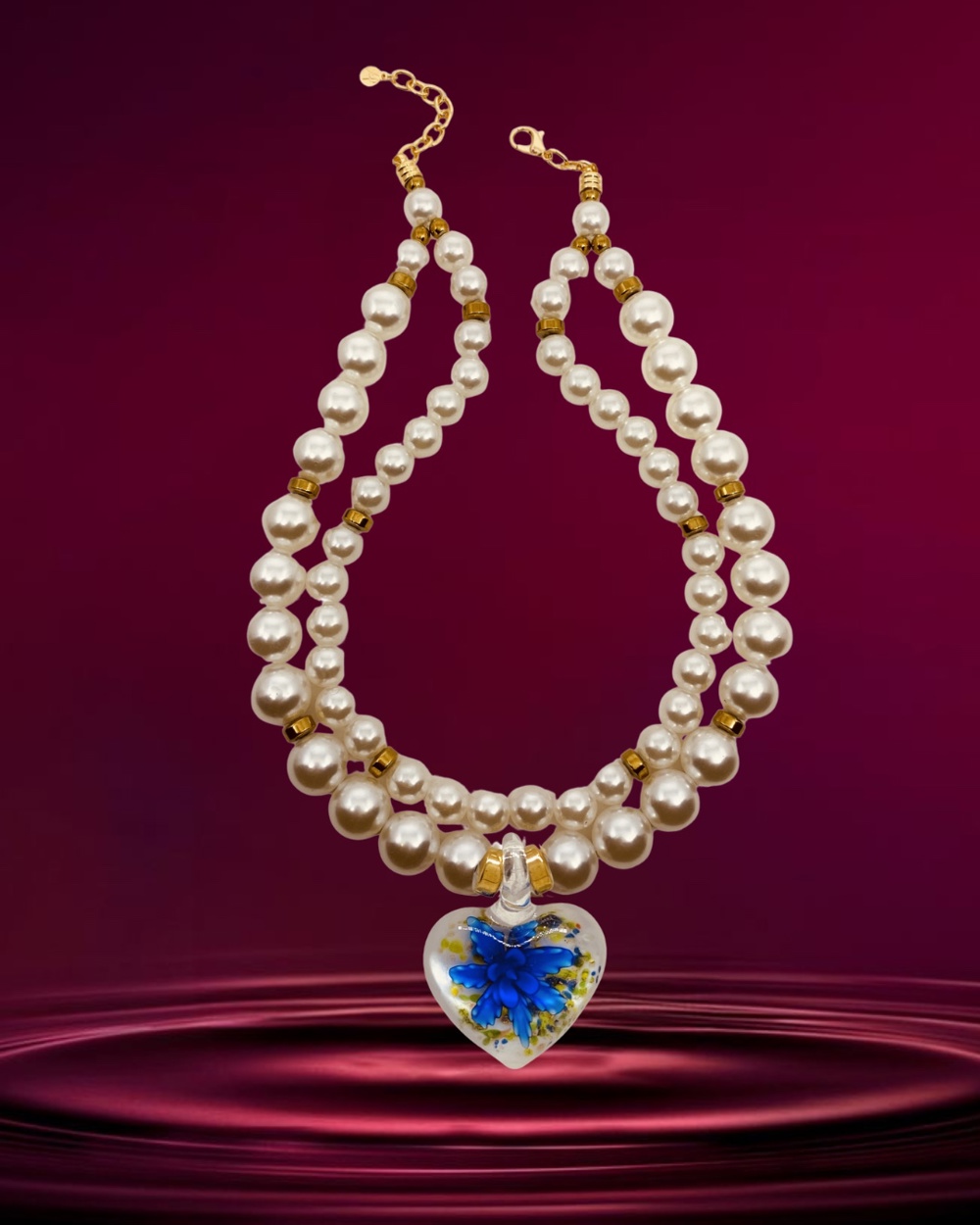 Imagem de destaque 3 de 16A Colar Mercia coracao murano flor azul klein