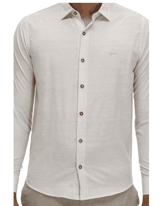 Camisa Social Slim Manga Longa Ogochi Masculina Cor Textura natural arroz