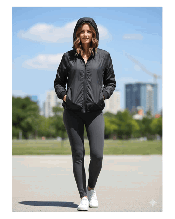 Jaqueta corta vento feminina com capuz básica academia   