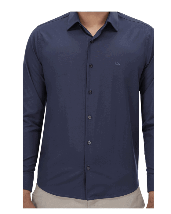 Camisa masculina manga longa Slim essencial Ogochi cor Marinho