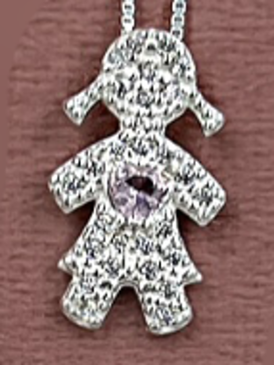 Pingente prata menina cravejada zircônia rosa no meio sem corrente