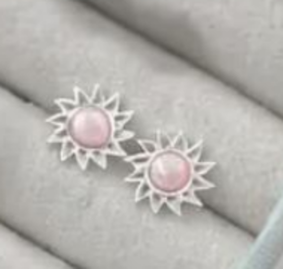 Brinco de Prata Sol e Pedra Natural Quartzo Rosa 